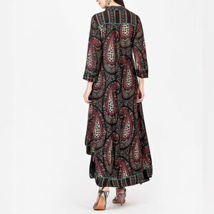 Ritu Kumar Dress Midi Paisley Kurta Viscose Black Green Maroon Size XS Boho